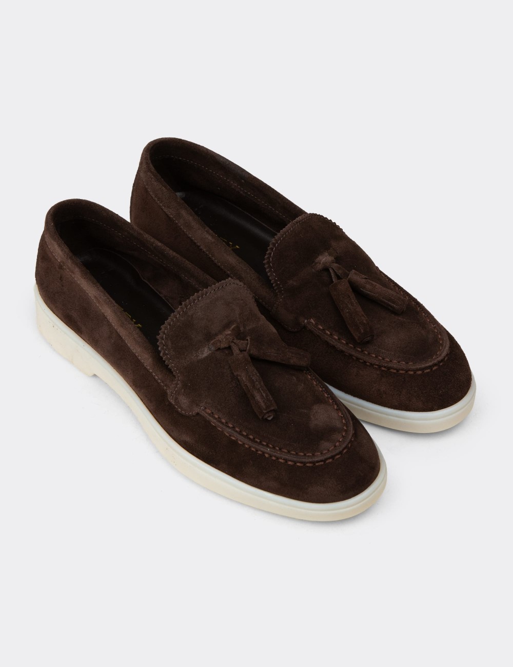 Women's Brown Suede Leather Tassel Loafers - 02040ZKHVC01