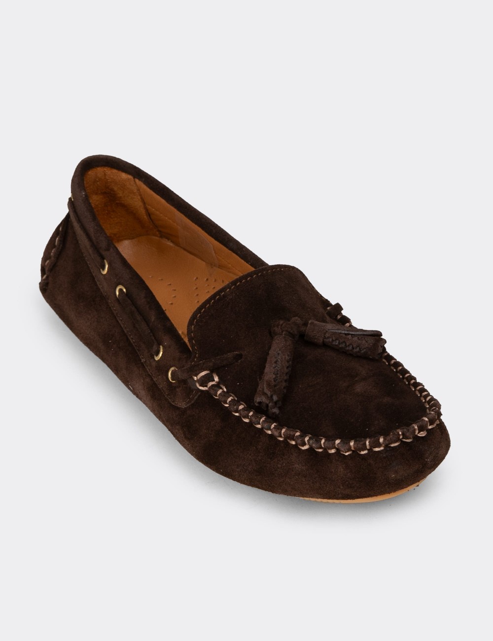 Women's Brown Suede Leather Tassel Loafers - DL506ZKHVC01