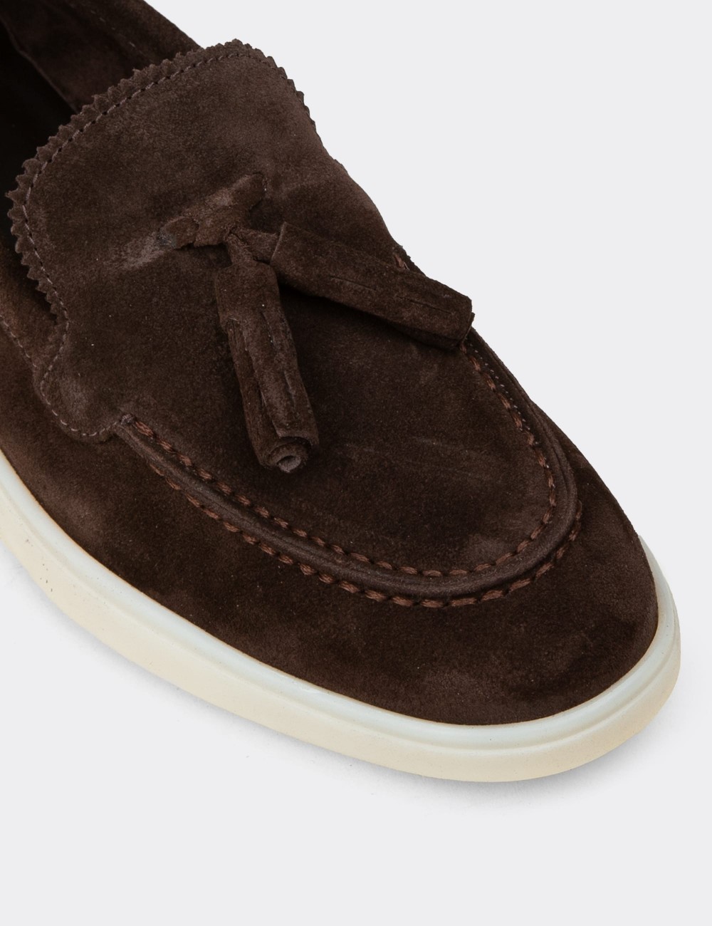 Women's Brown Suede Leather Tassel Loafers - 02040ZKHVC01