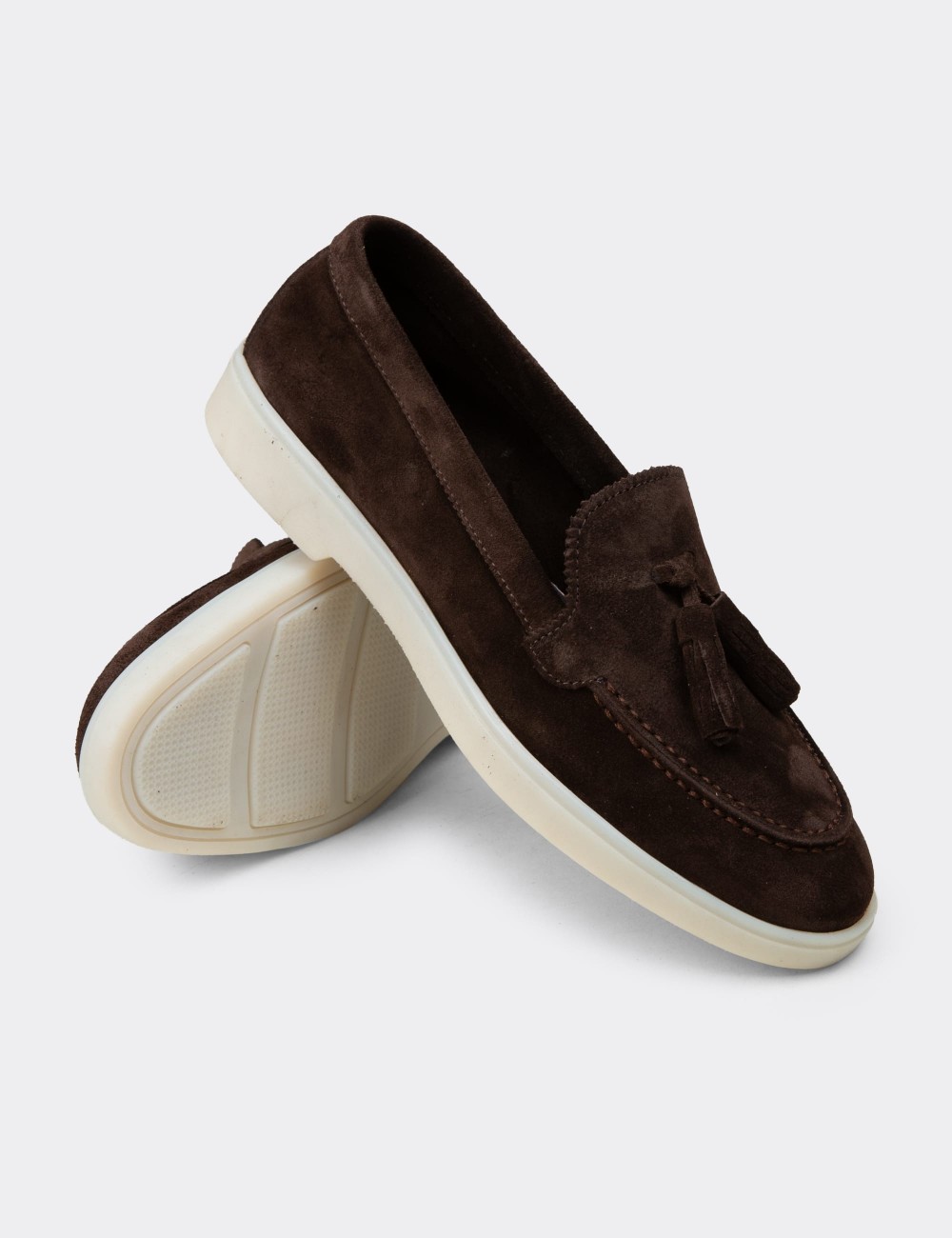 Women's Brown Suede Leather Tassel Loafers - 02040ZKHVC01