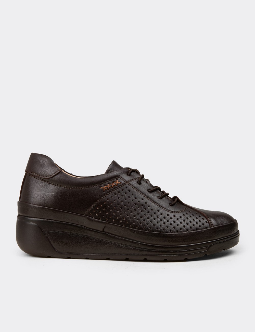 Women's Brown Leather Lace-up Shoes - N3537ZKHVC01