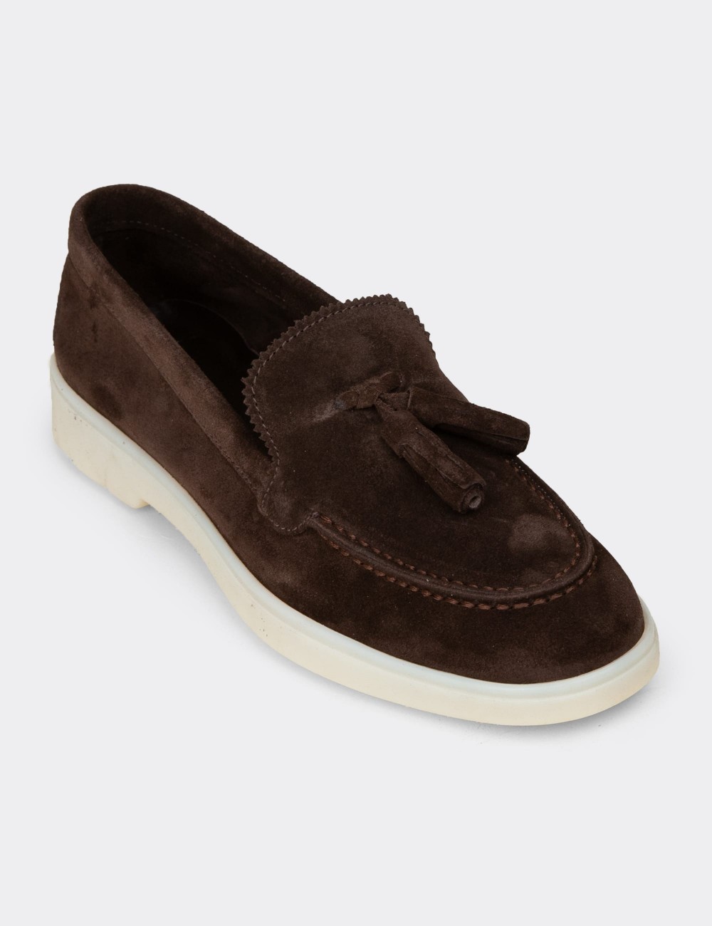 Women's Brown Suede Leather Tassel Loafers - 02040ZKHVC01