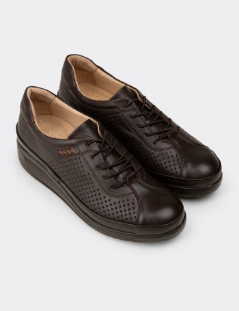 Women's Brown Leather Lace-up Shoes