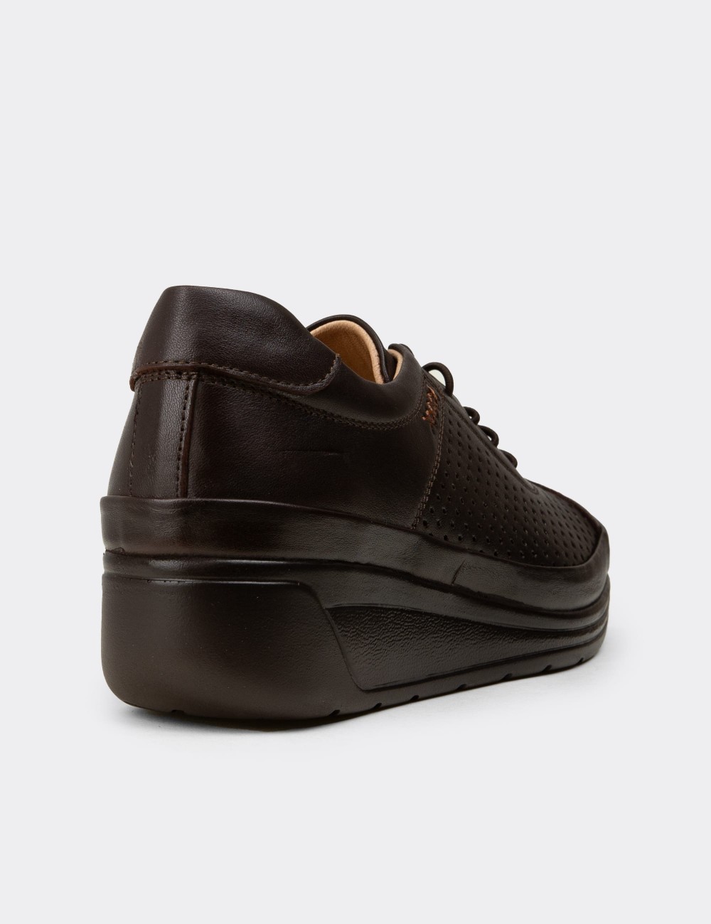 Women's Brown Leather Lace-up Shoes - N3537ZKHVC01