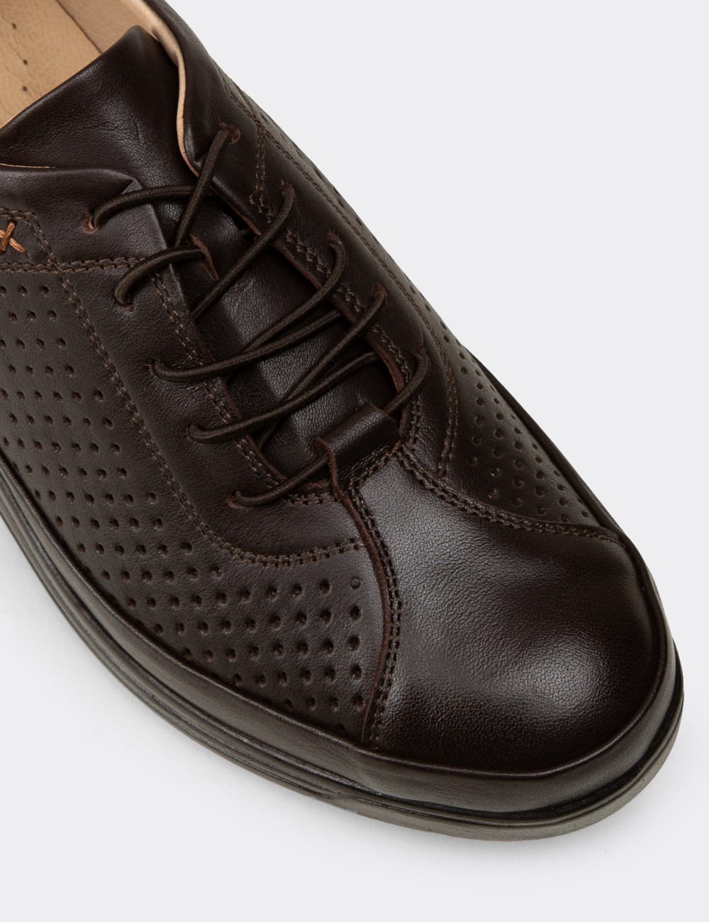 Women's Brown Leather Lace-up Shoes - N3537ZKHVC01