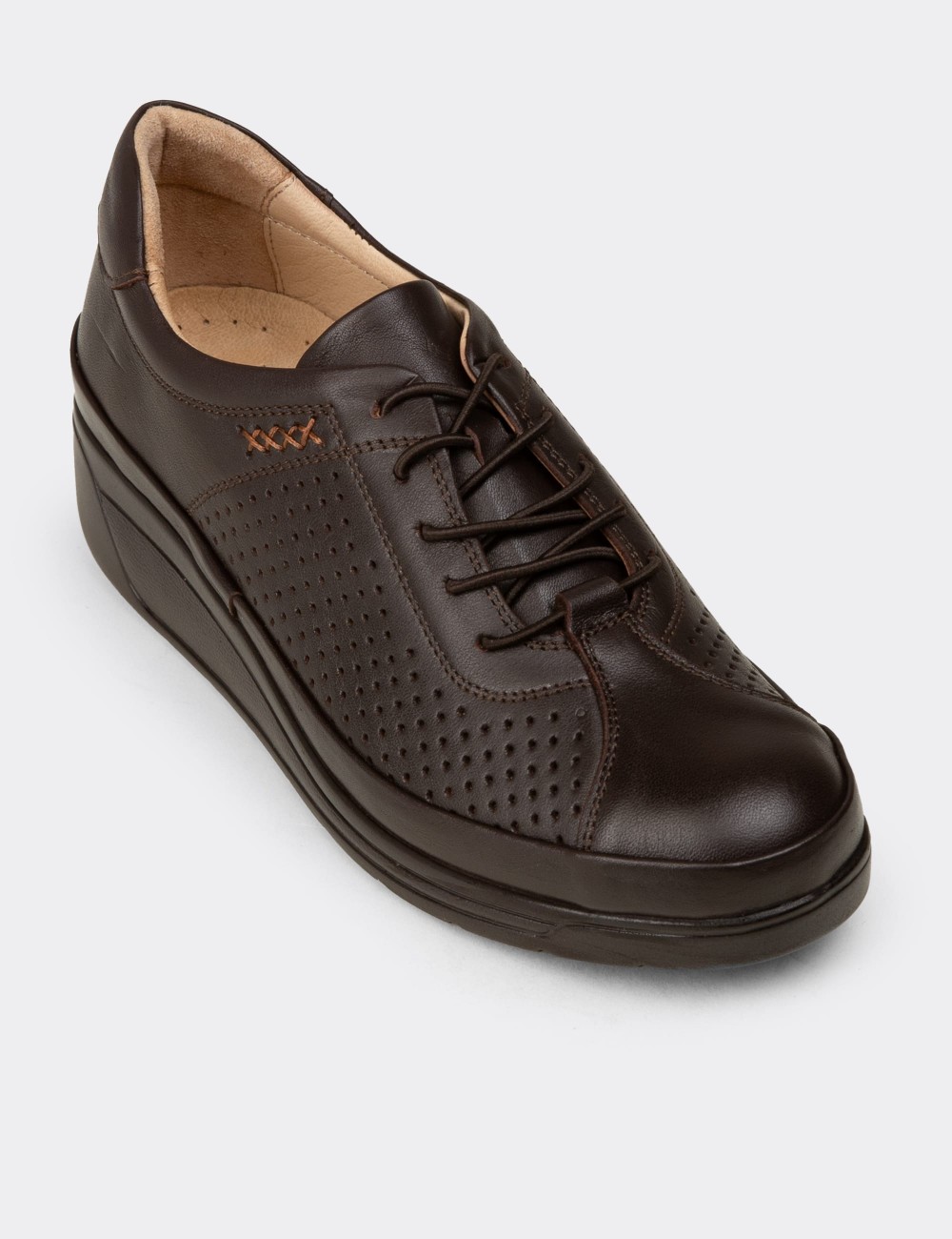 Women's Brown Leather Lace-up Shoes - N3537ZKHVC01