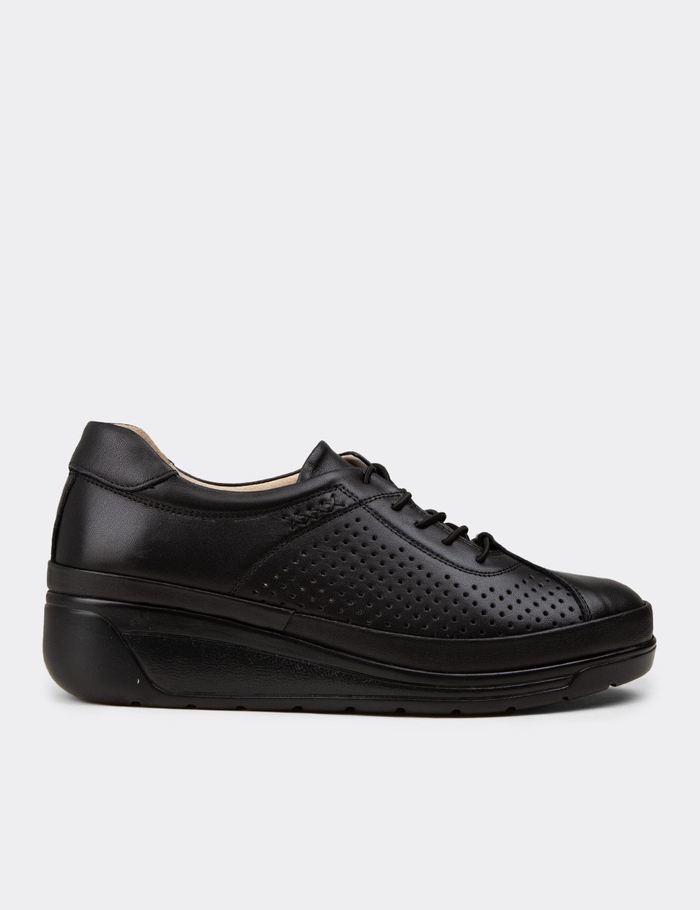 Women's Black Leather Lace-up Shoes - N3537ZSYHC01