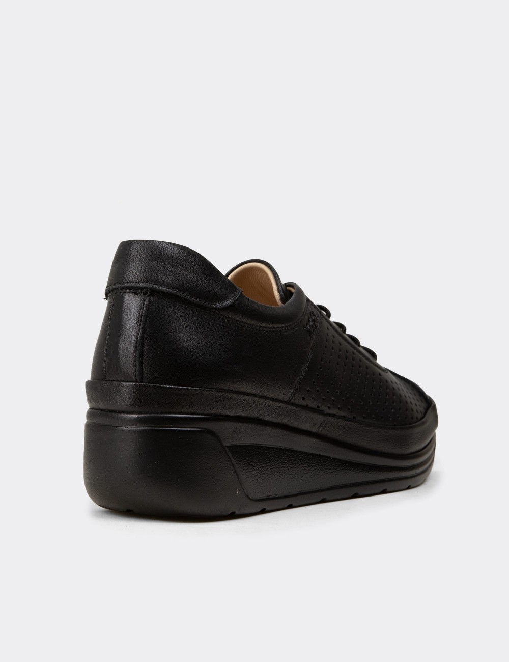 Women's Black Leather Lace-up Shoes - N3537ZSYHC01