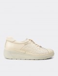 Women's Beige Leather Lace-up Shoes