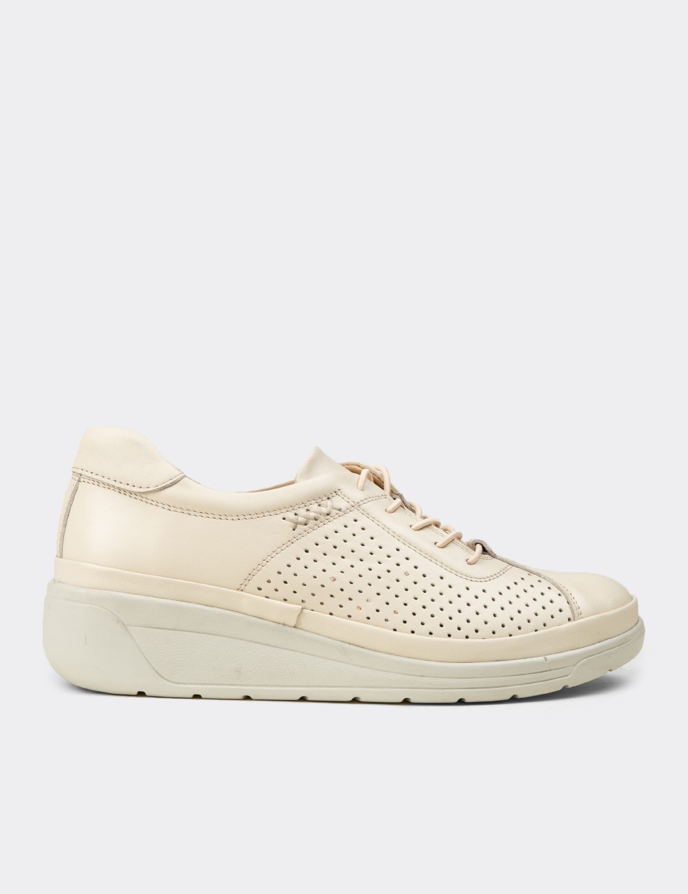 Women's Beige Leather Lace-up Shoes - N3537ZBEJC01