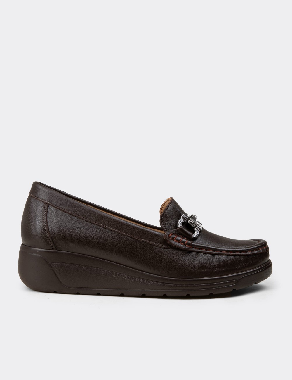 Women's Brown Leather Loafers - N1742ZKHVC01