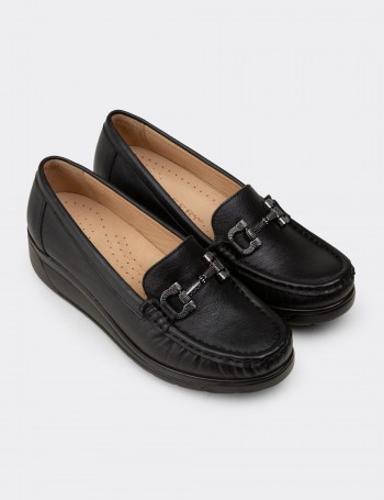 Women's Black Leather Loafers