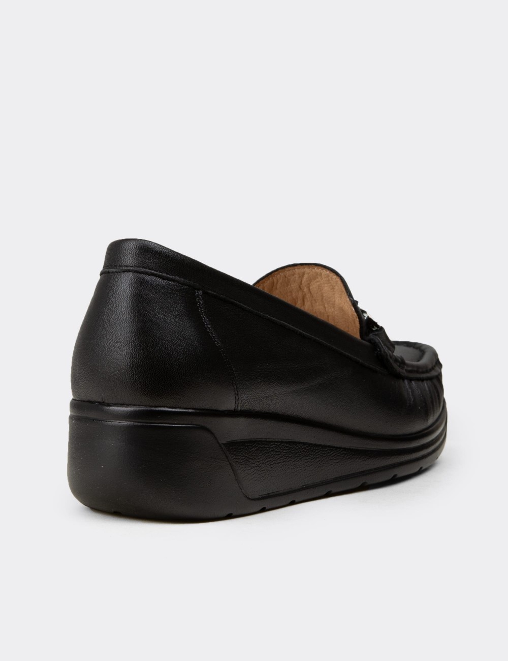 Women's Black Leather Loafers - N1742ZSYHC01