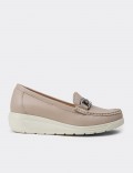 Women's Beige Leather Loafers