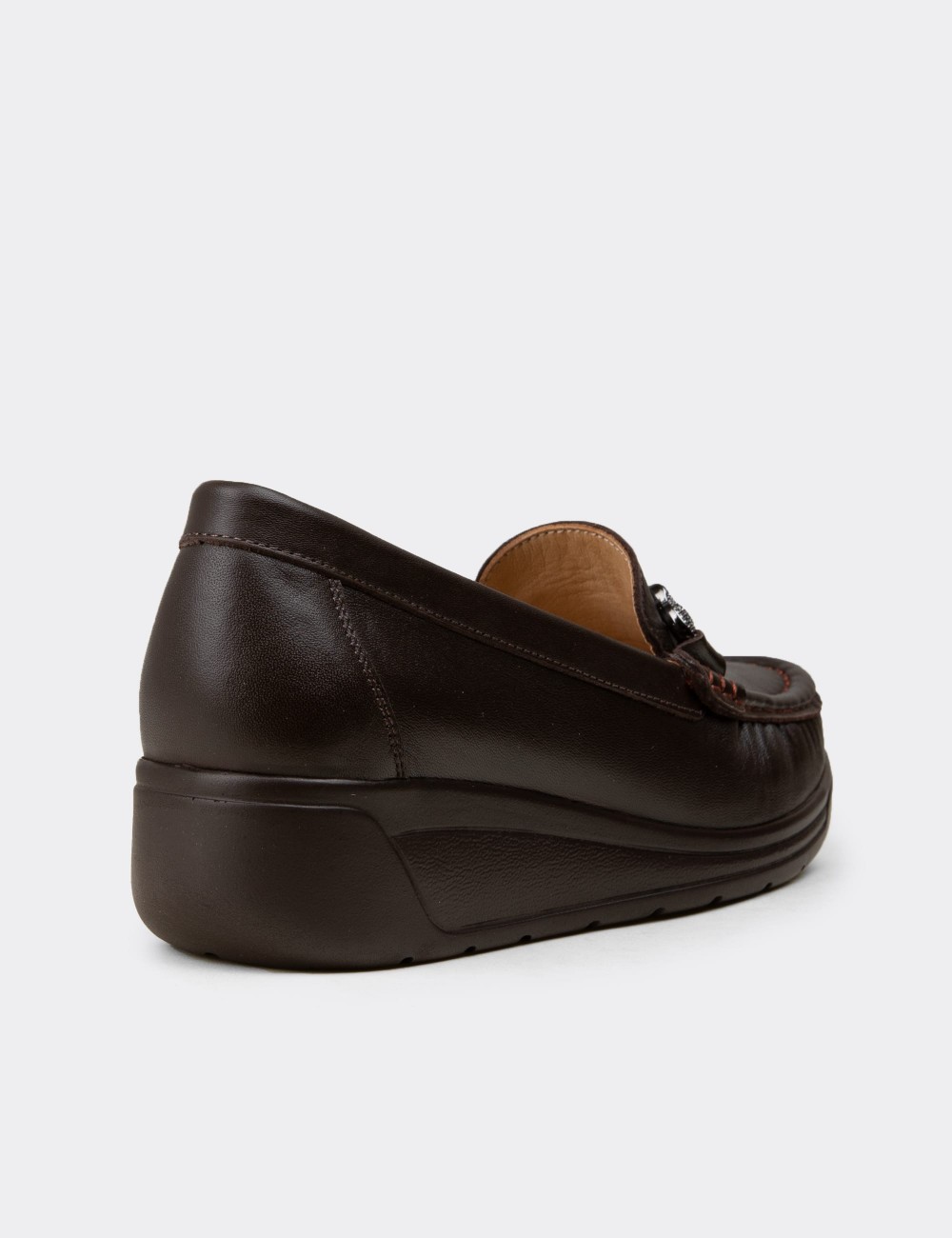 Women's Brown Leather Loafers - N1742ZKHVC01