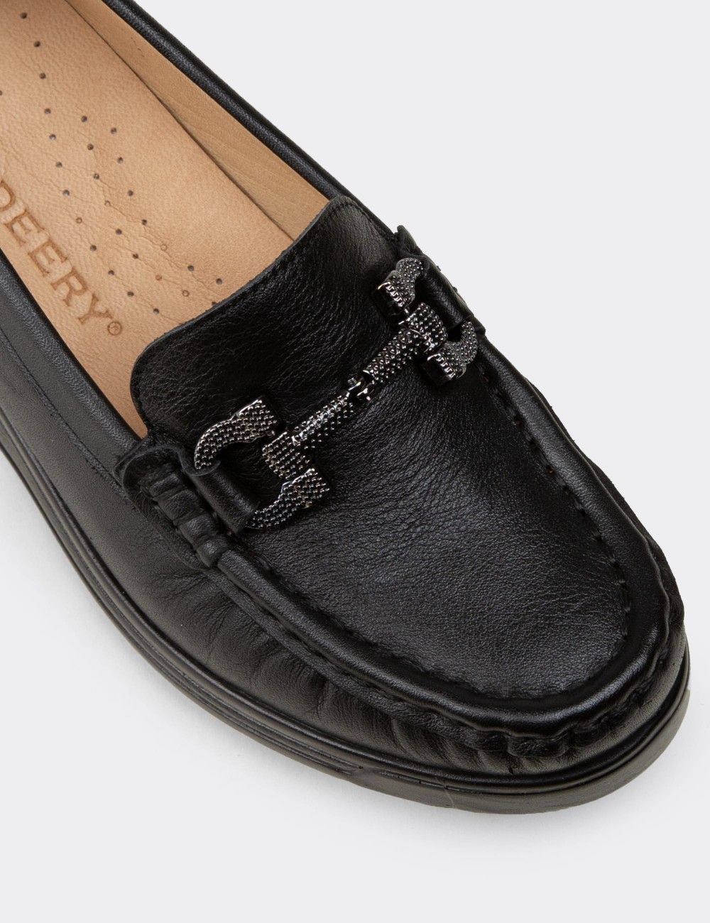 Women's Black Leather Loafers - N1742ZSYHC01