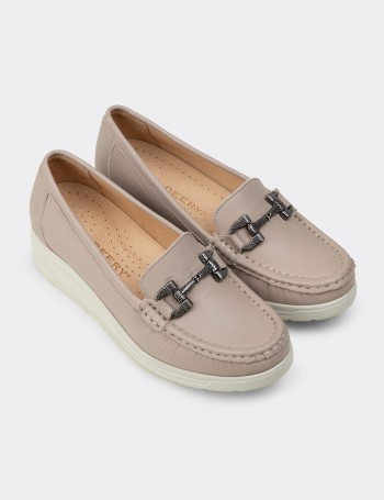 Women's Beige Leather Loafers