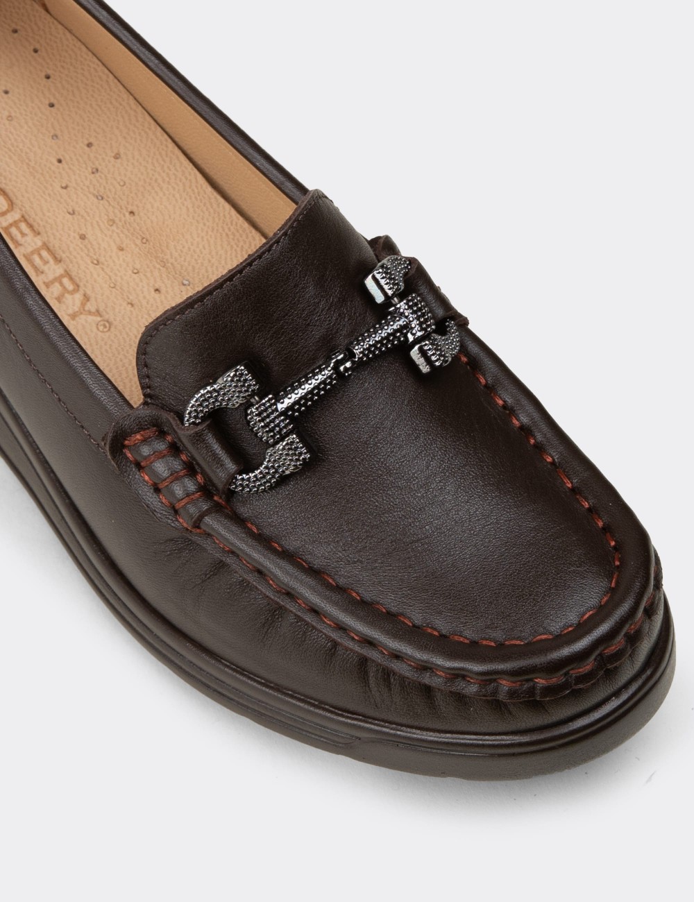 Women's Brown Leather Loafers - N1742ZKHVC01