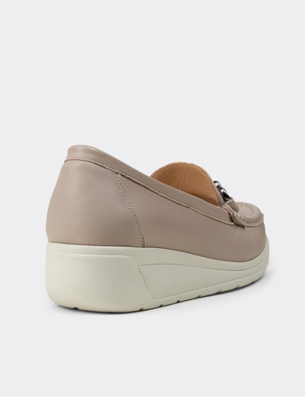Women's Beige Leather Loafers - N1742ZBEJC01