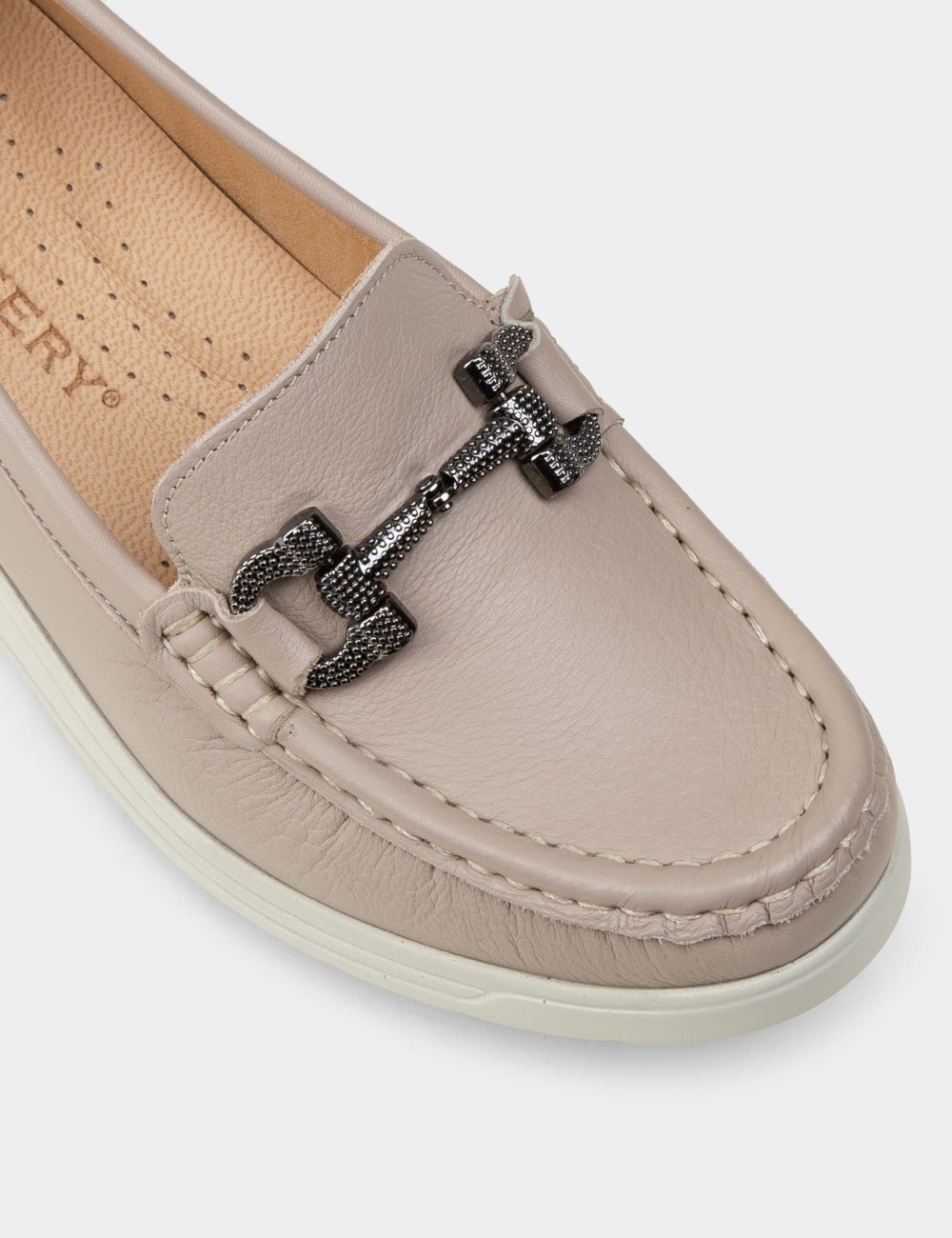 Women's Beige Leather Loafers - N1742ZBEJC01