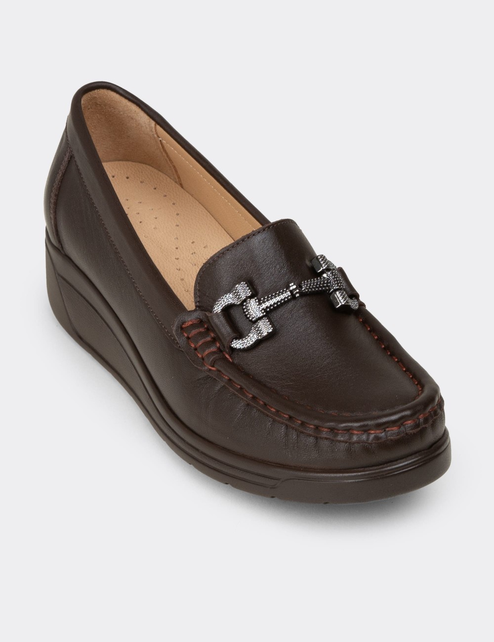 Women's Brown Leather Loafers - N1742ZKHVC01