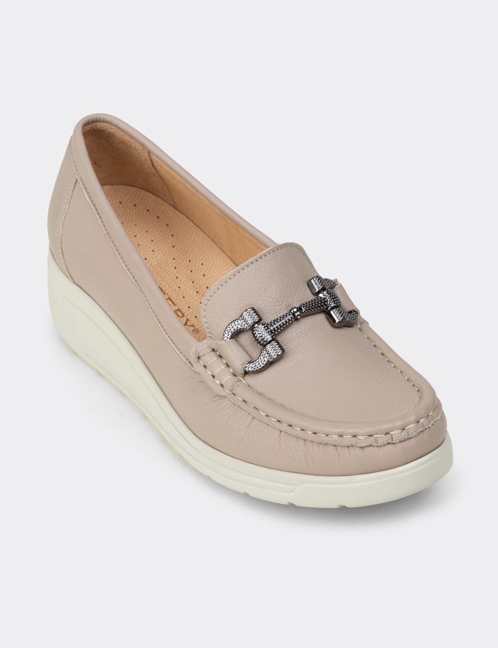 Women's Beige Leather Loafers - N1742ZBEJC01