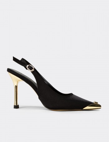 Women's Black Satin Slingback Evening Heels - K3201ZSYHM01