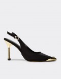 Women's Black Satin Slingback Evening Heels