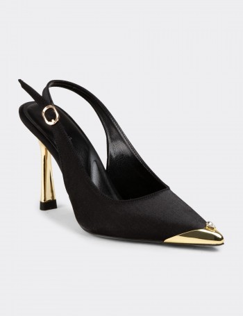 Women's Black Satin Slingback Evening Heels - K3201ZSYHM01