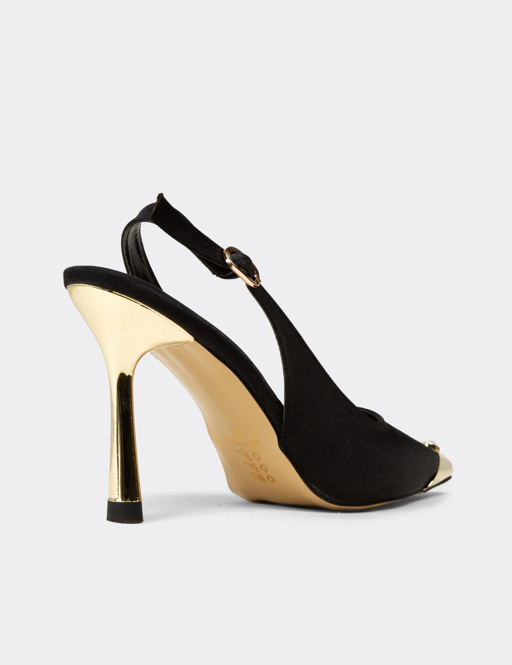 Women's Black Satin Slingback Evening Heels - K3201ZSYHM01