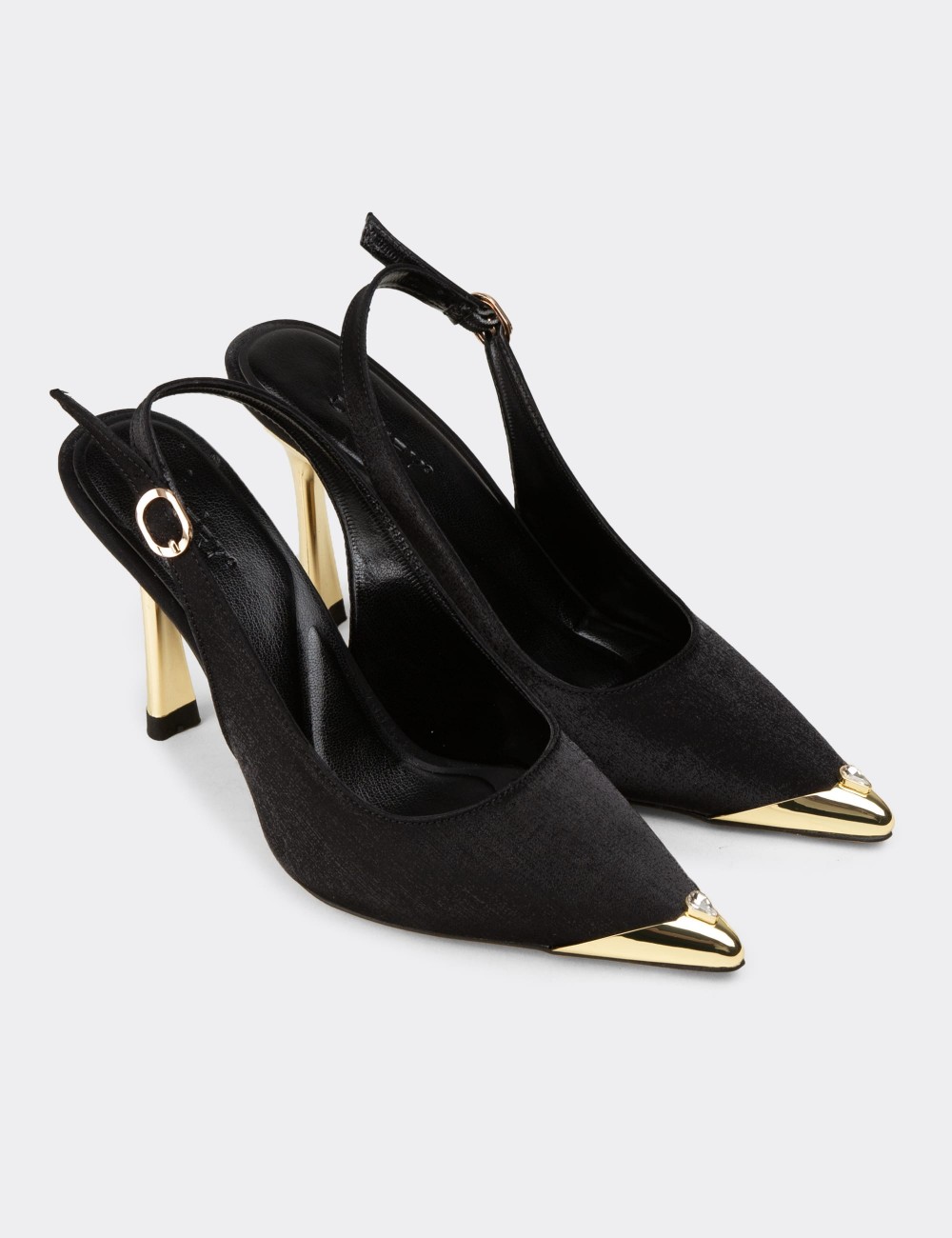 Women's Black Satin Slingback Evening Heels - K3201ZSYHM01