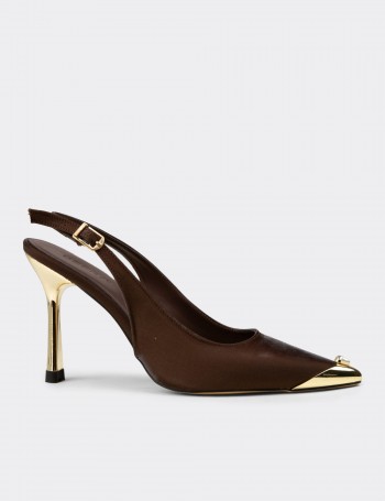 Women's Satin Brown Slingback Evening Heels