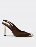 Women's Satin Brown Slingback Evening Heels
