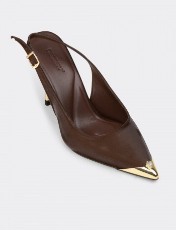 Women's Satin Brown Slingback Evening Heels