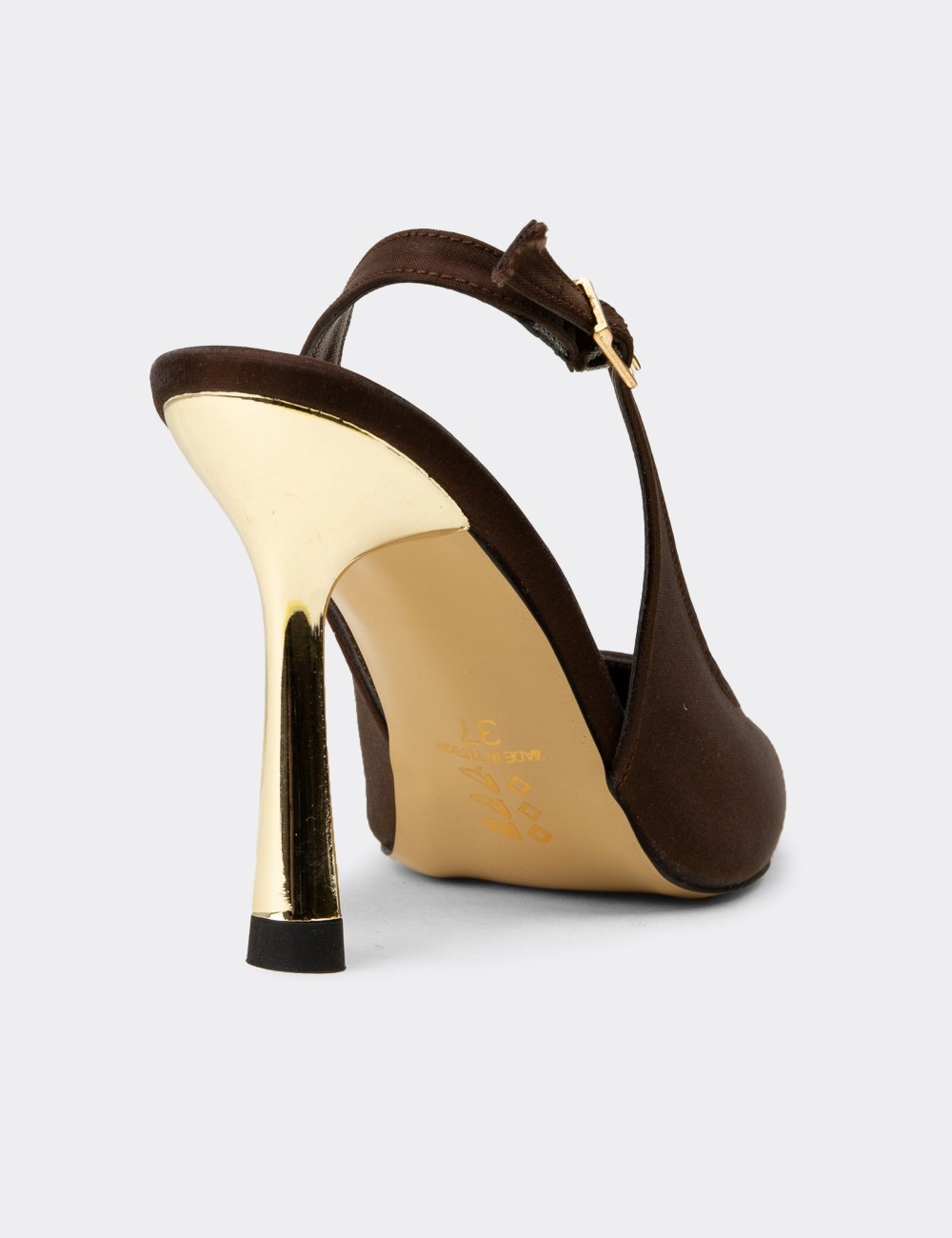 Women's Satin Brown Slingback Evening Heels - K3201ZKHVM01