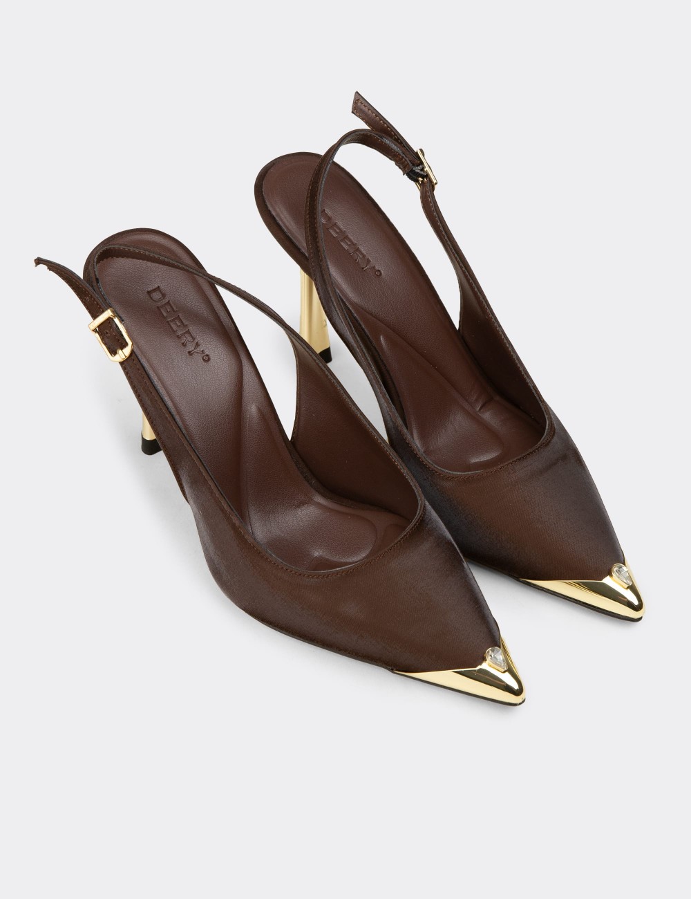 Women's Satin Brown Slingback Evening Heels - K3201ZKHVM01