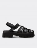 Women's Black Leather Strappy Sandal