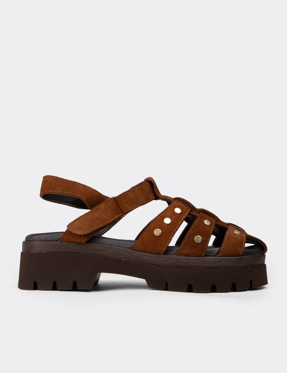 Women’s Tan Suede Leather Caged Sandal - 22303ZTBAC01