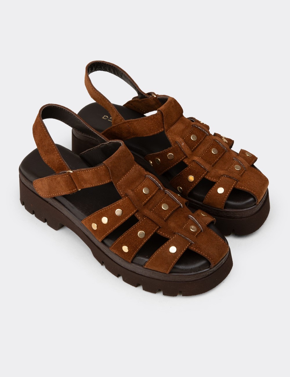 Women’s Tan Suede Leather Caged Sandal - 22303ZTBAC01
