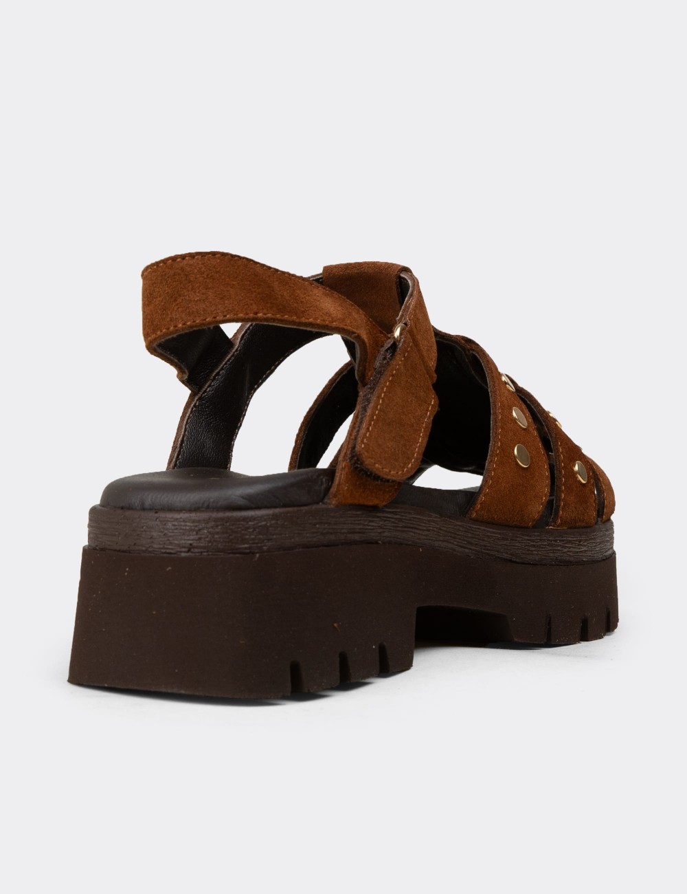Women’s Tan Suede Leather Caged Sandal - 22303ZTBAC01
