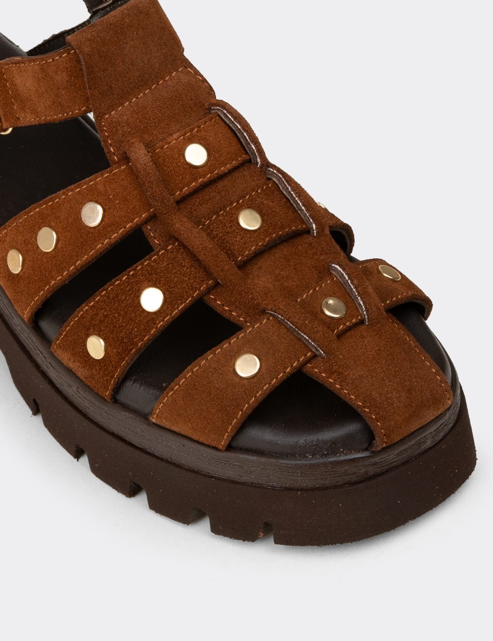 Women’s Tan Suede Leather Caged Sandal - 22303ZTBAC01