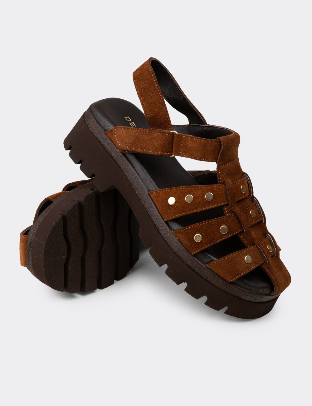 Women’s Tan Suede Leather Caged Sandal - 22303ZTBAC01