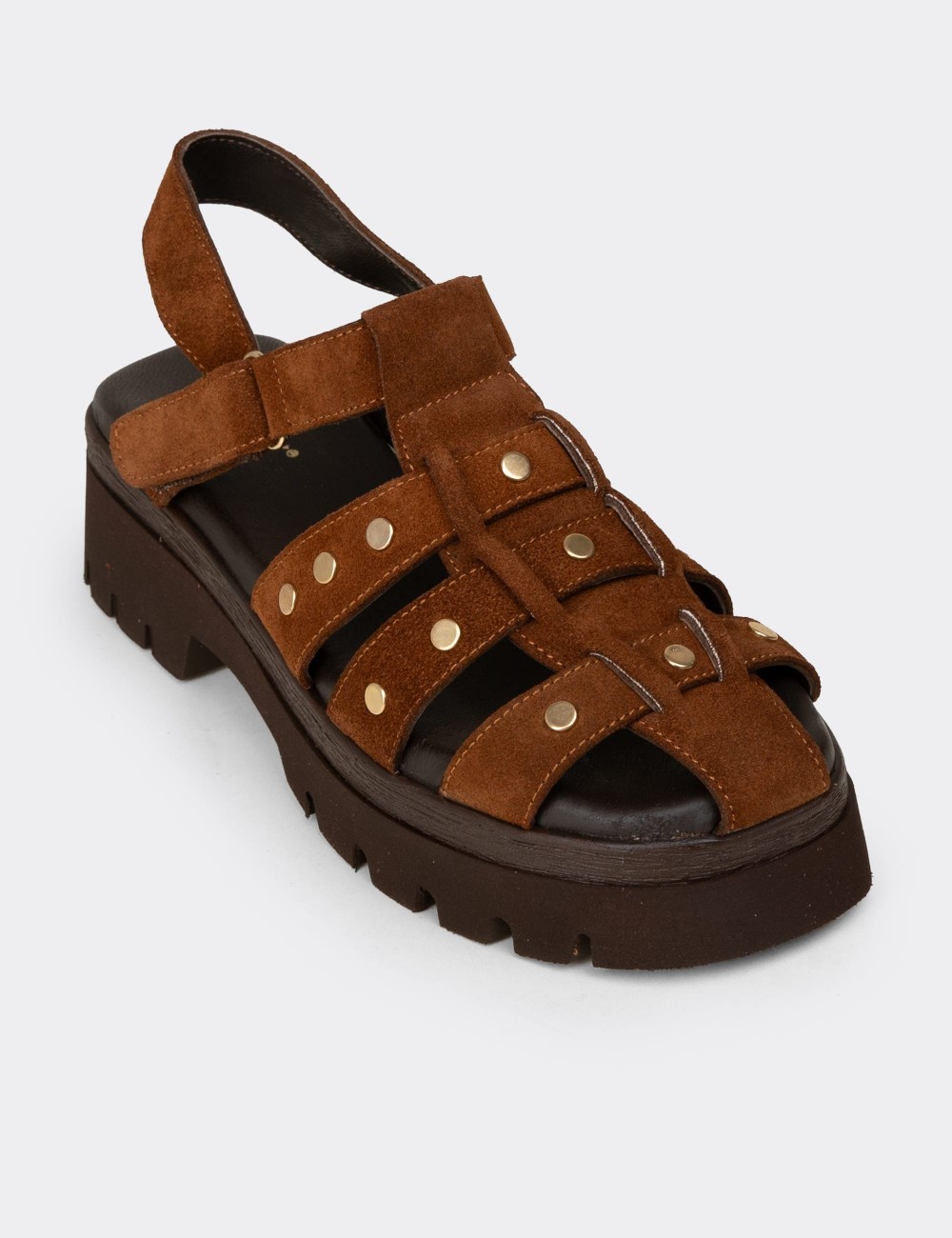 Women’s Tan Suede Leather Caged Sandal - 22303ZTBAC01