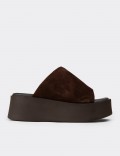 Women's Brown Suede Leather Platform Slide Sandals