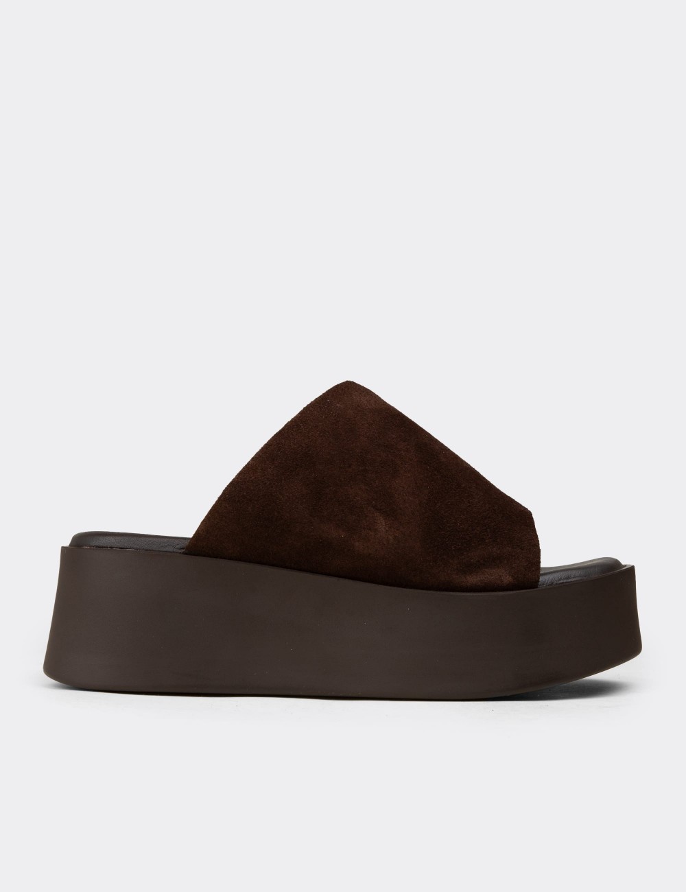 Women's Brown Suede Leather Platform Slide Sandals - 24305ZKHVC01