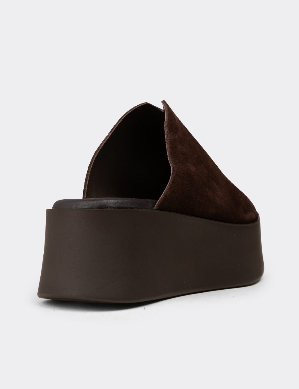 Women's Brown Suede Leather Platform Slide Sandals - 24305ZKHVC01