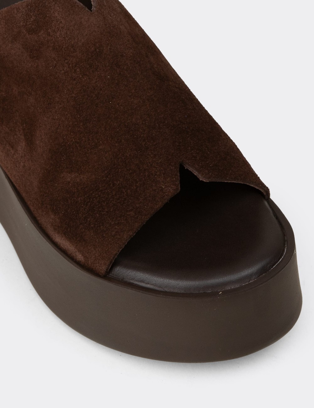 Women's Brown Suede Leather Platform Slide Sandals - 24305ZKHVC01
