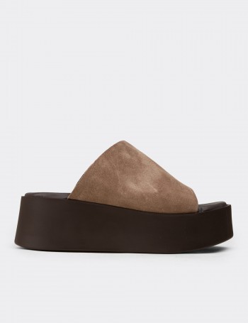 Men's Sandstone Suede Leather Slide Platform Sandals