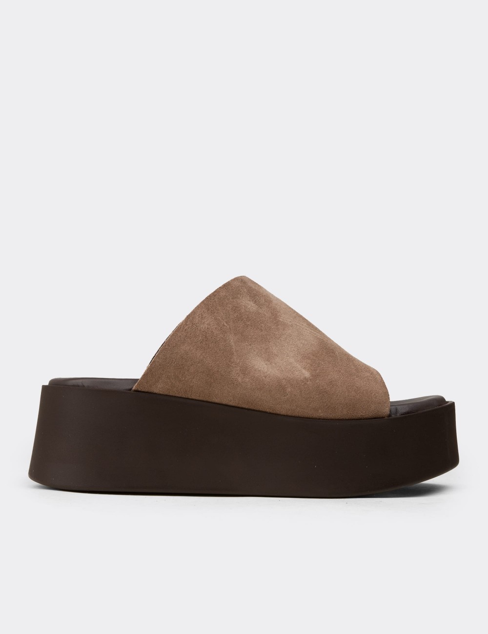 Men's Sandstone Suede Leather Slide Platform Sandals - 24305ZVZNC01