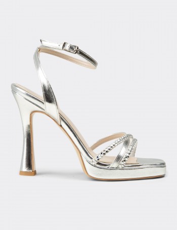 Women's Silver Stone-Embellished Evening Heels